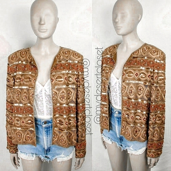 Scala Vintage Silk Beaded Sequin Embellished Blazer Jacket NWT